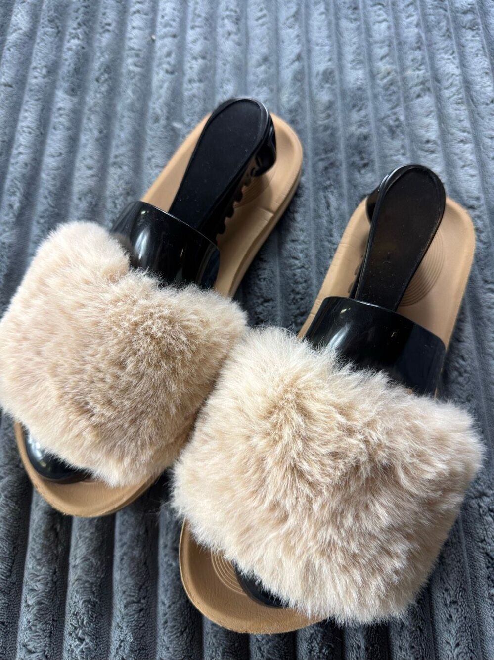 Co Face Womens Faux Fur Open Toe Slip On Slide Size 9